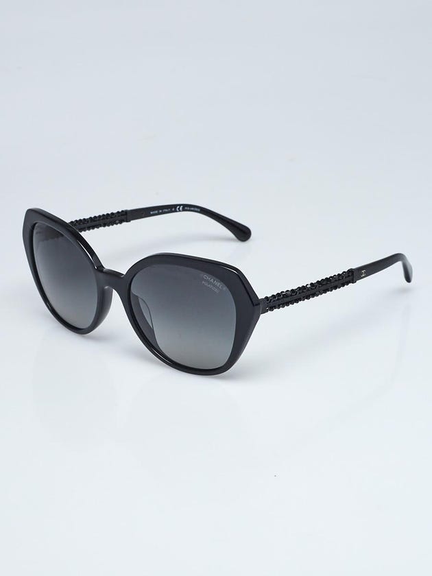 Chanel Black Plastic Faceted Frame Crystal Arms Sunglasses - 5375