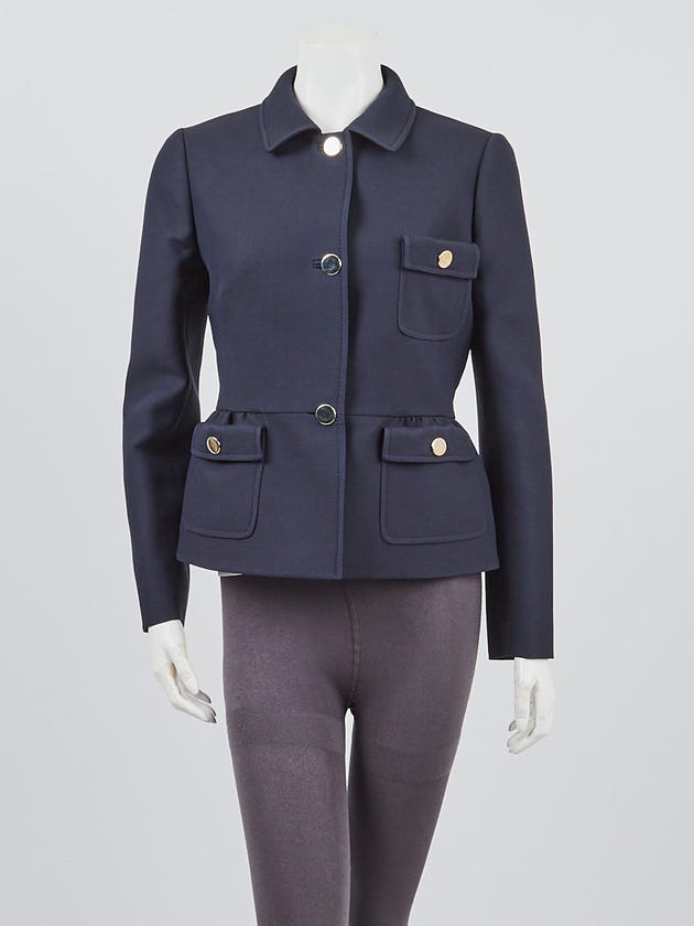 Valentino Navy Blue Wool/Silk Blend Peplum Jacket Size 6/40