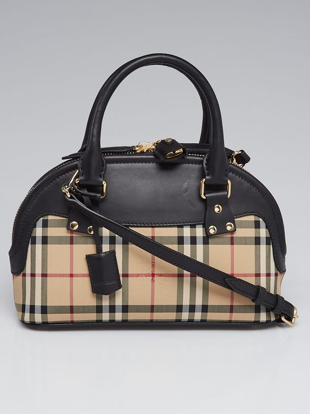 Burberry Black Leather Horseferry Check Canvas Bloomsbury Bowling Bag