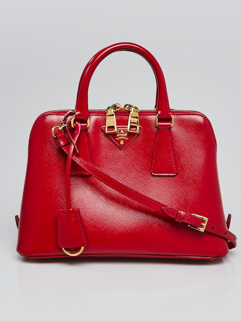 Prada Rosso Saffiano Vernice Patent Leather Small Promenade Bag