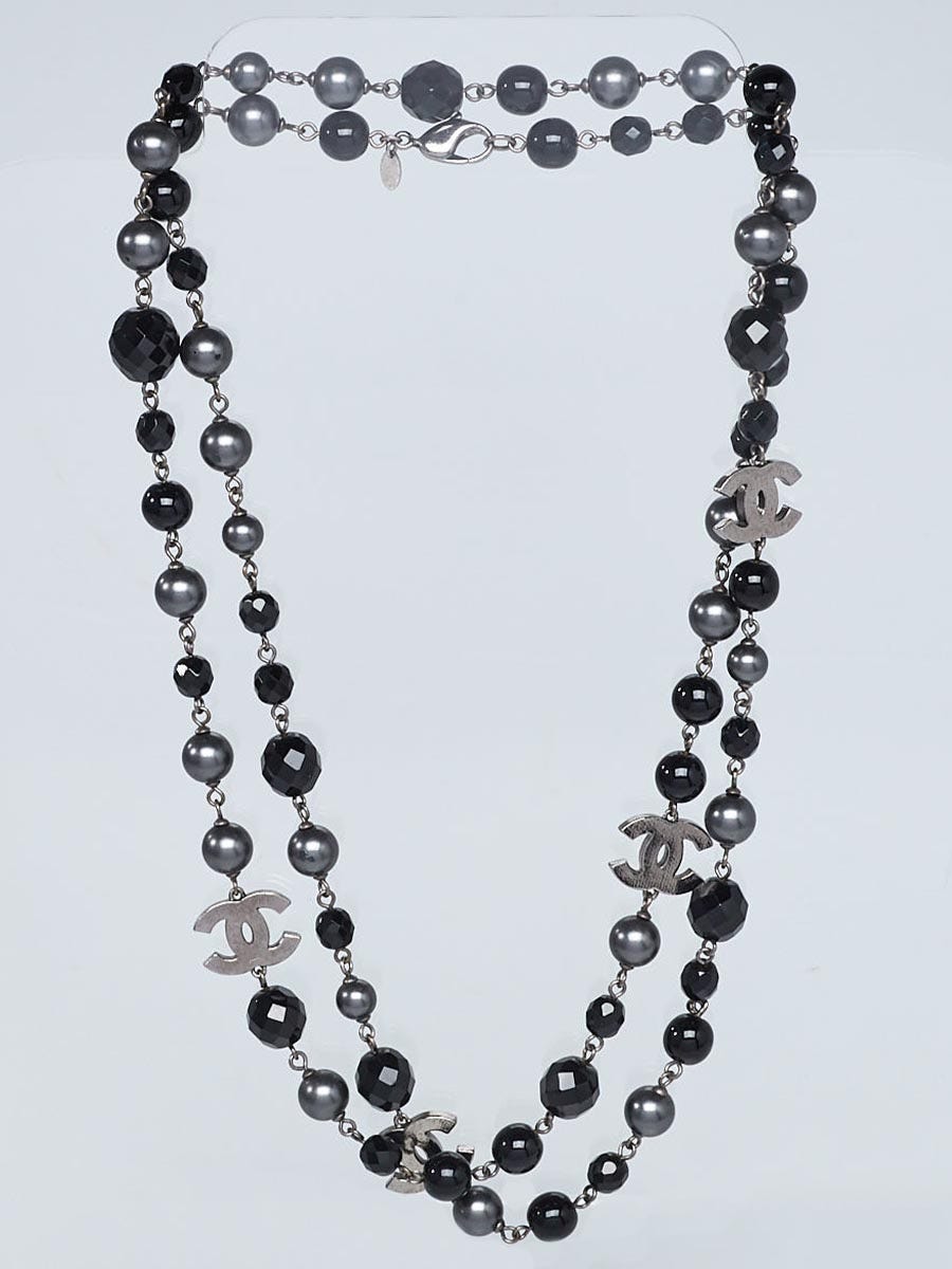 Chanel Black/Grey Beaded Triple CC Long Necklace - Yoogi's Closet