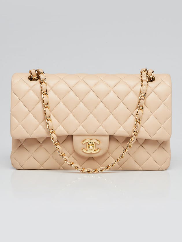 Chanel Beige Quilted Lambskin Leather Classic Medium Double Flap Bag
