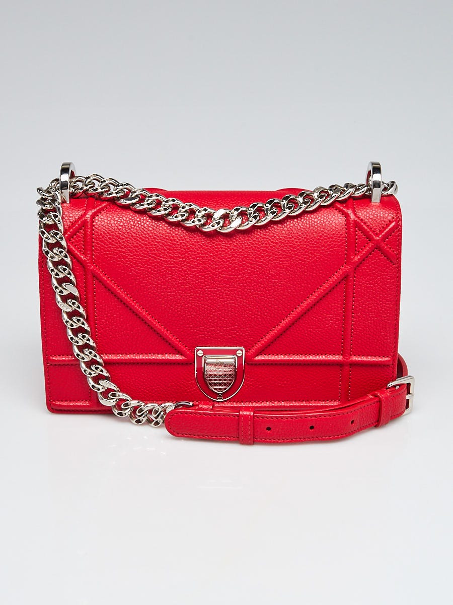 Christian Dior Diorama Flap Red Grained Leather Small Shoulder Bag