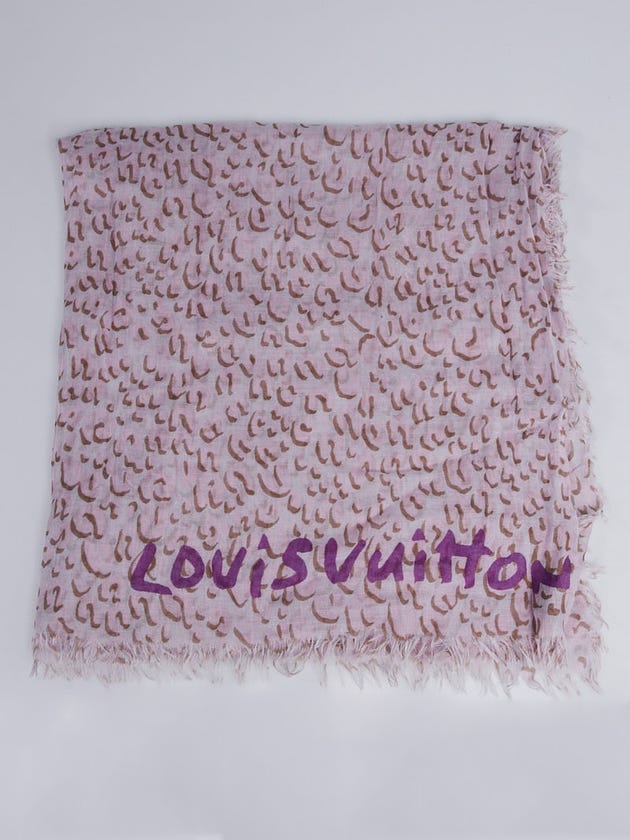 Louis Vuitton Light Pink Cashmere/Silk Stephen Sprouse Leopard Stole Scarf