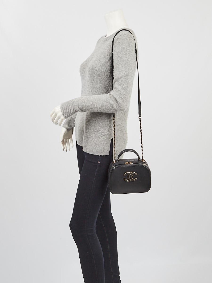 Chanel Black Goatskin Leather Coco Curve Small Vanity Bag