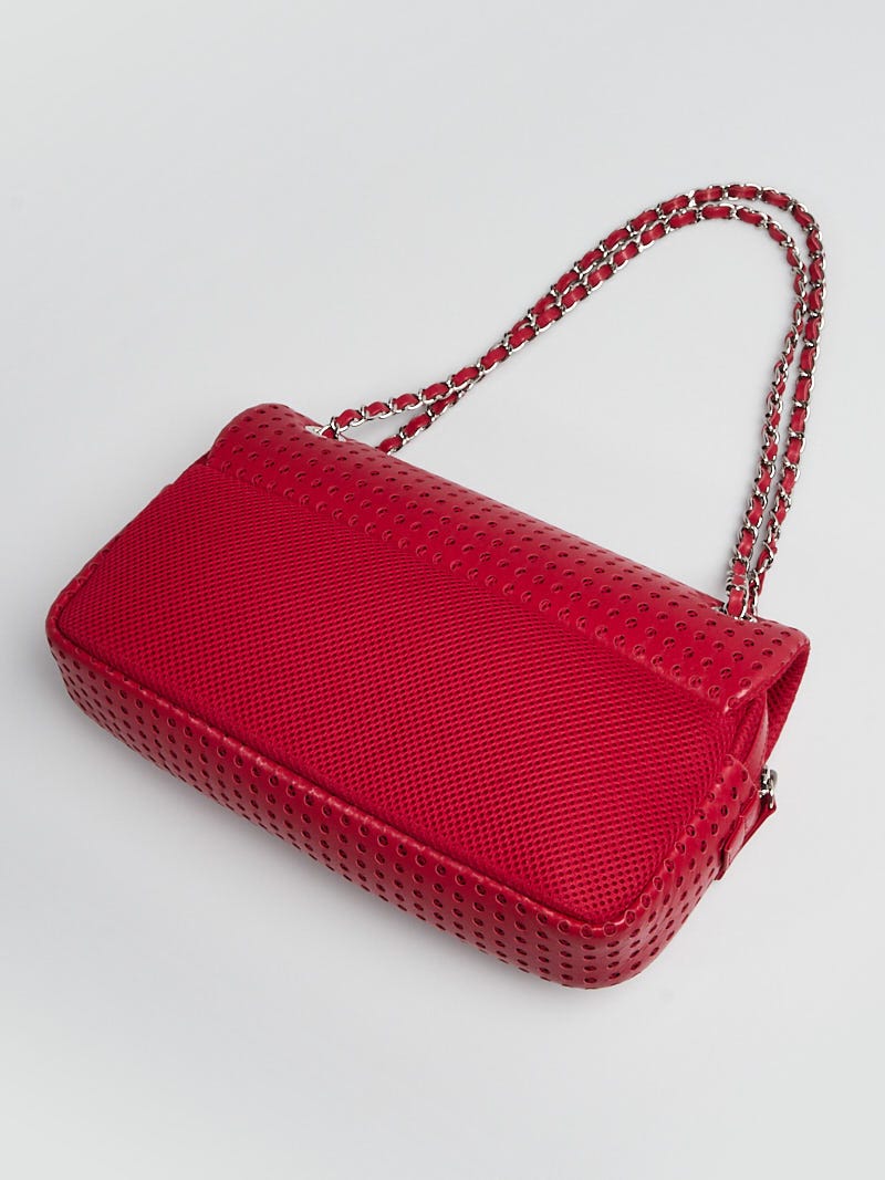 Chanel Red Perforated Leather/Fabric Easy Jumbo Flap Bag - Yoogi's