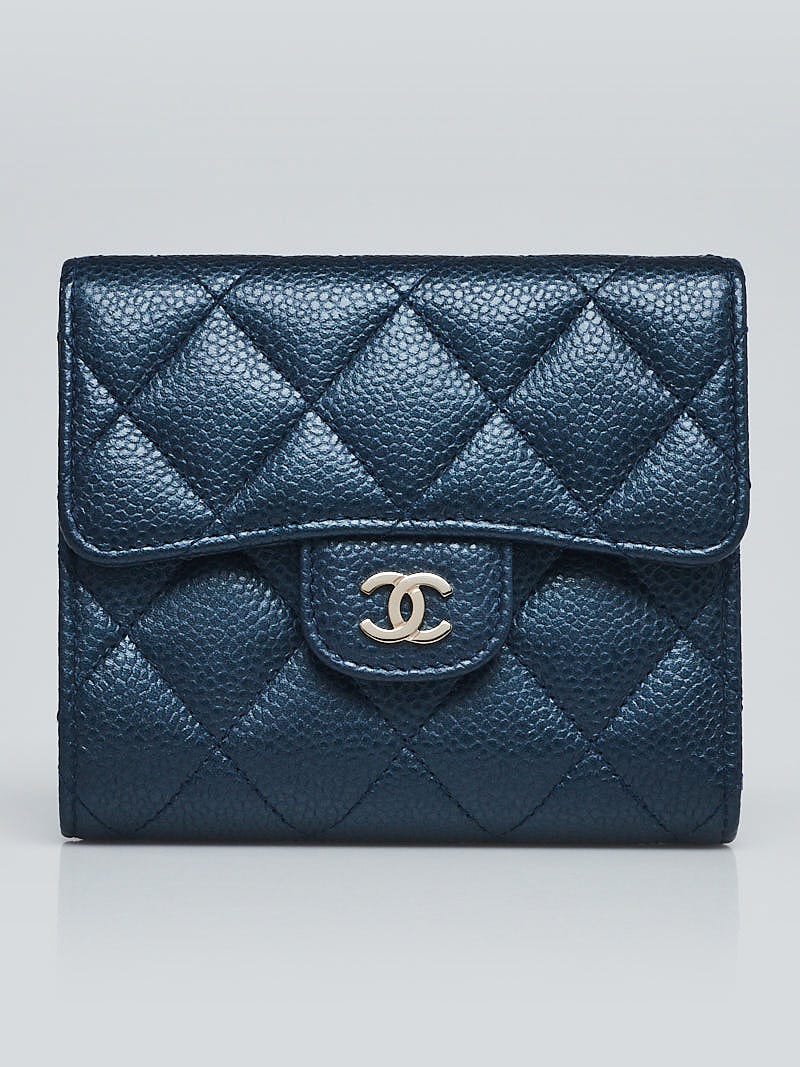 Chanel Dark Blue Quilted Caviar Leather CC Compact Flap Wallet - Yoogi's  Closet