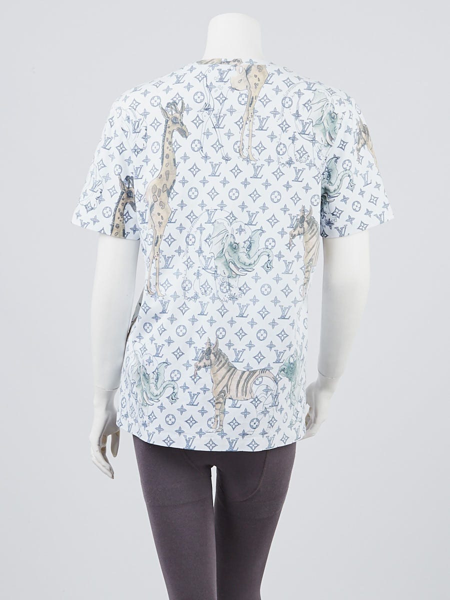 Louis Vuitton White Cotton Monogram Giraffe Printed T-Shirt Size M