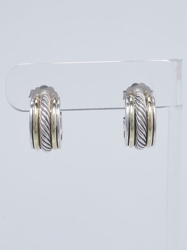 David Yurman Sterling Silver 14k Yellow Gold Cable Huggie Earrings
