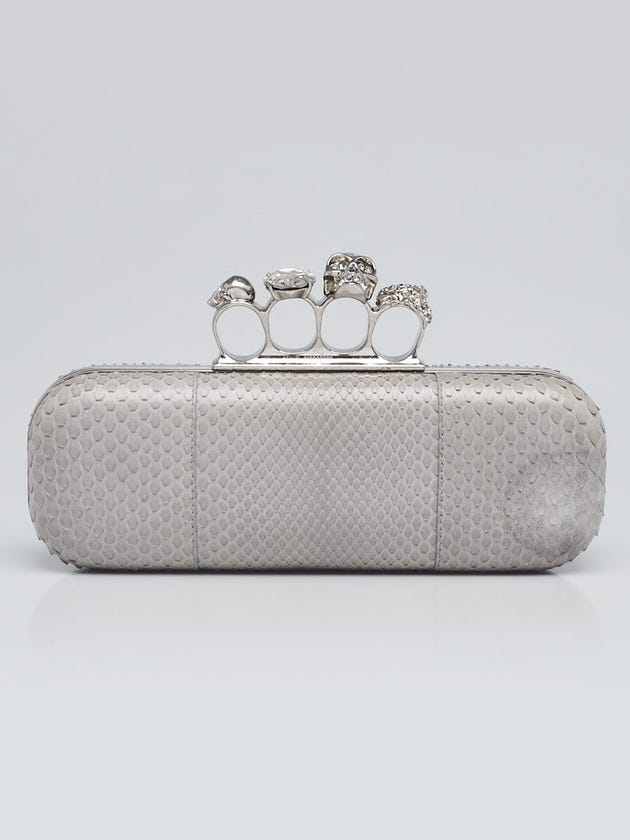Alexander McQueen Grey Python Knuckle Box Clutch Bag