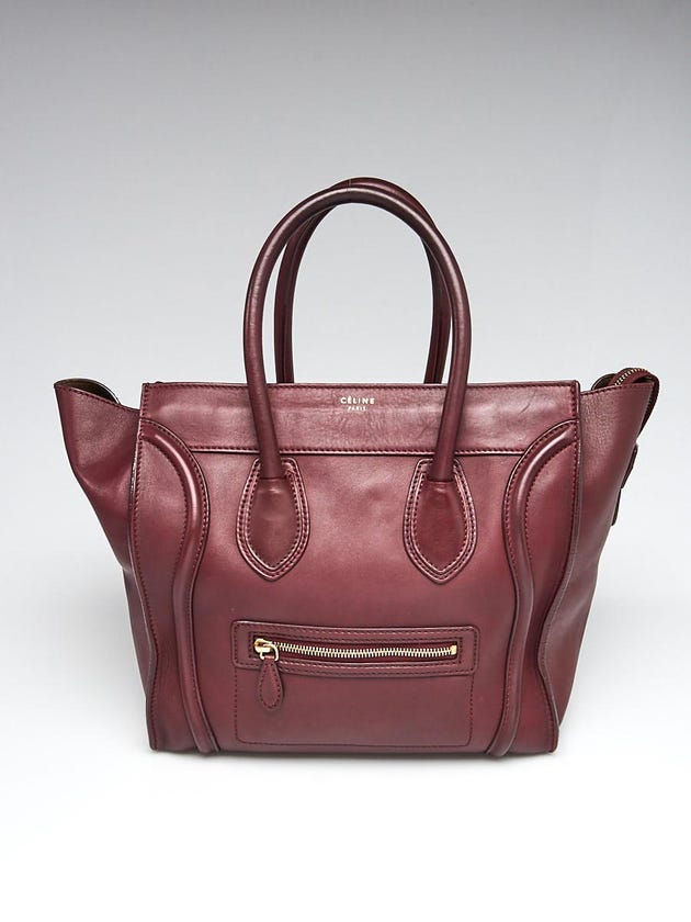 Celine Burgundy Calfskin Leather Mini Luggage Tote Bag