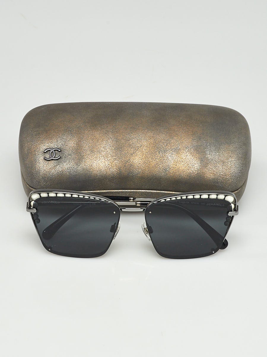 Chanel Silvertone Metal Square Frame Faux Pearl Sunglasses  display picture 1
