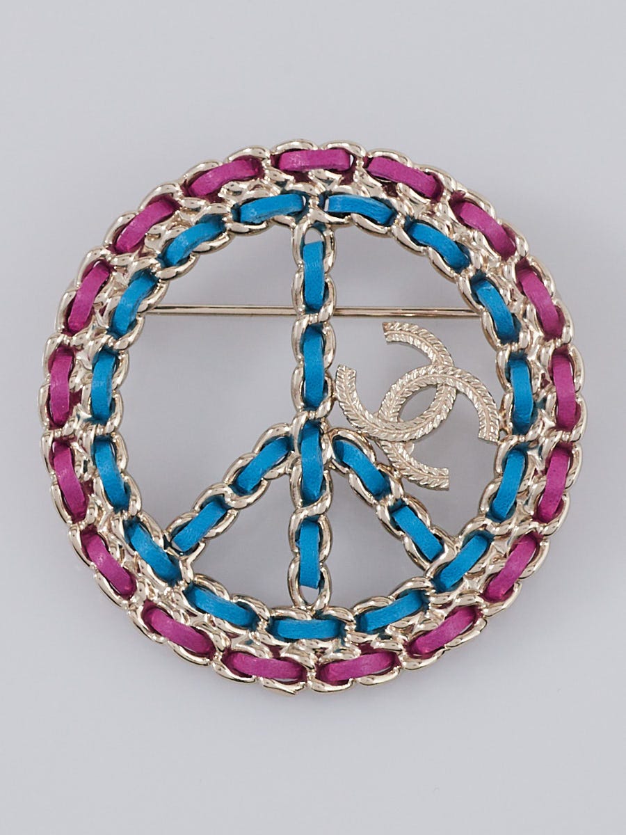 Chanel Blue/Purple Leather and Goldtone Metal Peace Sign CC Brooch -  Yoogi's Closet