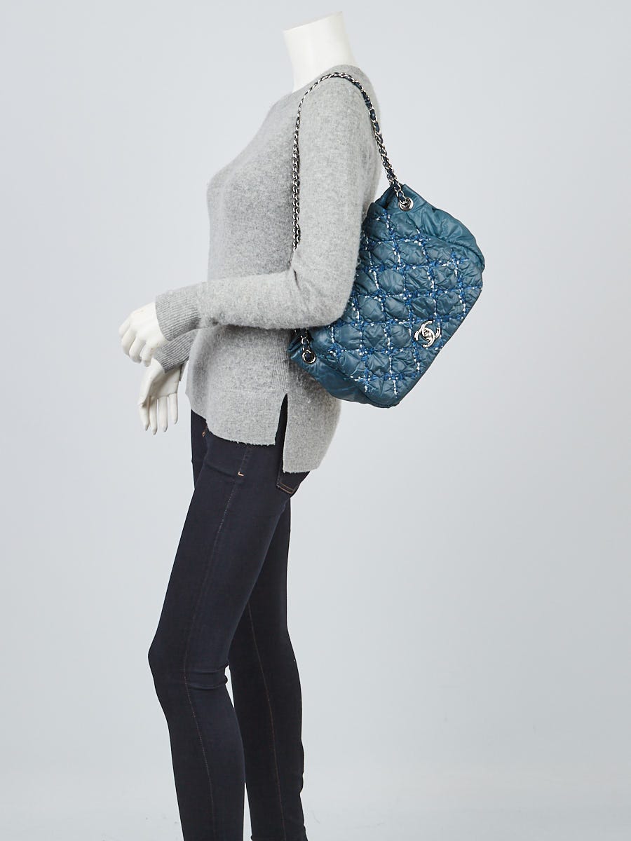Chanel Blue Nylon Tweed Stitch Bubble Accordion Flap Bag | Yoogi's