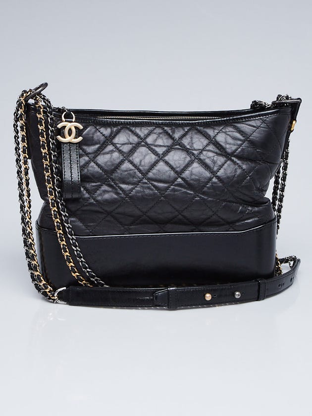 Chanel Black Quilted Leather Gabrielle Medium Hobo Bag