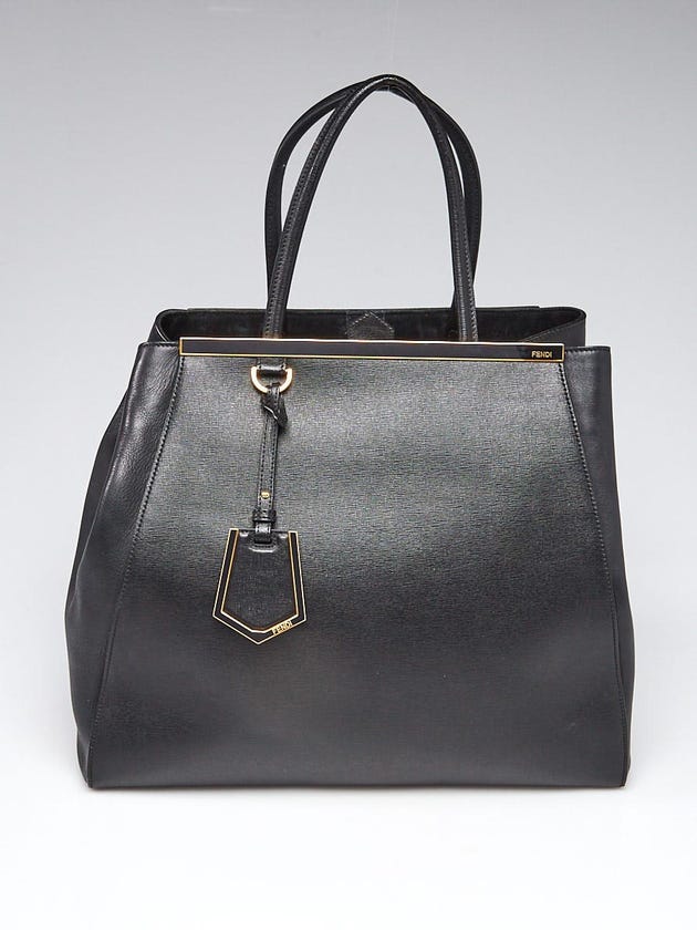 Fendi Black Vitello Leather Large 2Jours Elite Shopper Tote Bag 8BH251