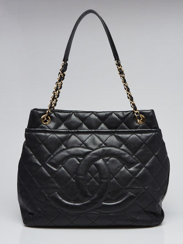 Chanel Black Quilted Caviar Leather Timeless Soft Shopping Tote Bag