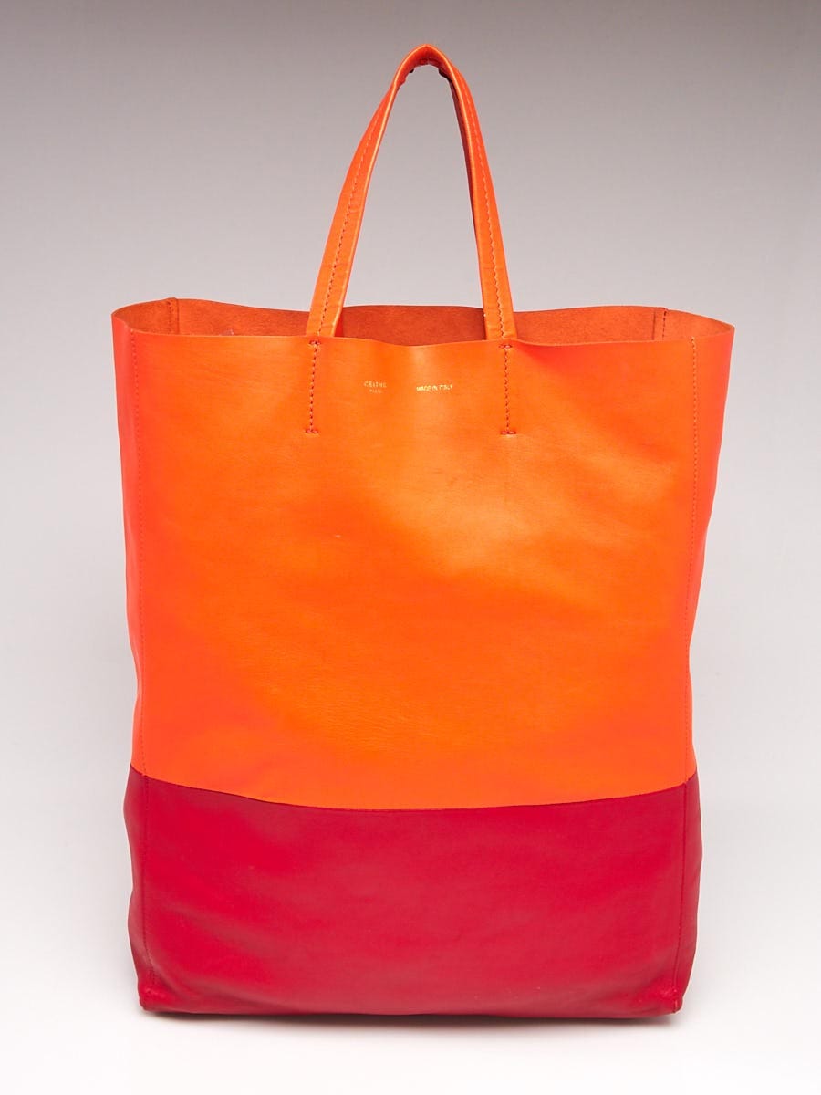 Celine Orange Lambskin Leather Horizontal Cabas Tote Bag - Yoogi's Closet