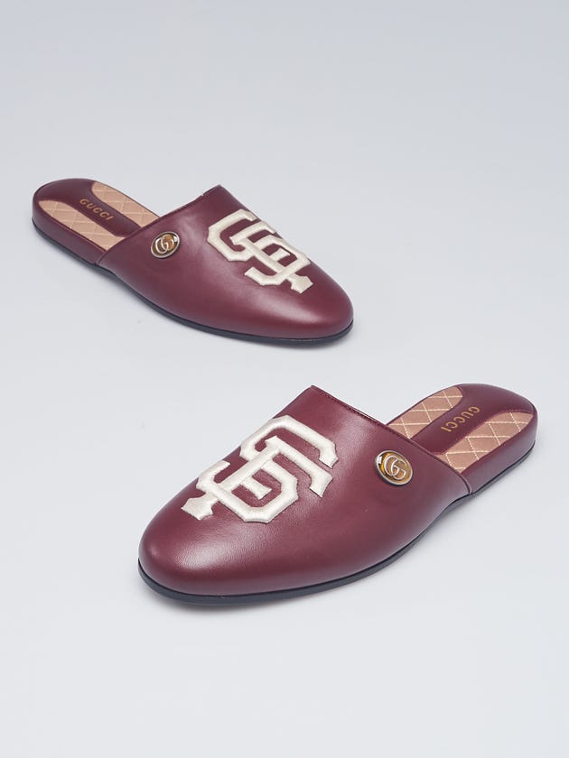 Gucci Burgundy Leather SF Flamel Flat Mules Size 6/36.5