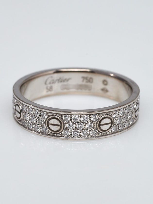 Cartier 18k White Gold and Pave Diamond LOVE Ring Size 8.25/58