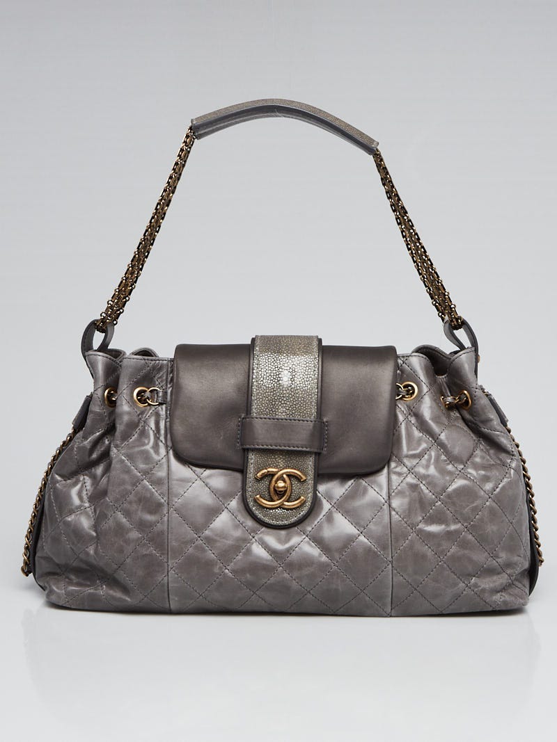 Chanel Grey Quilted Leather and Stingray Bindi Shoulder Bag - Yoogi's Closet
