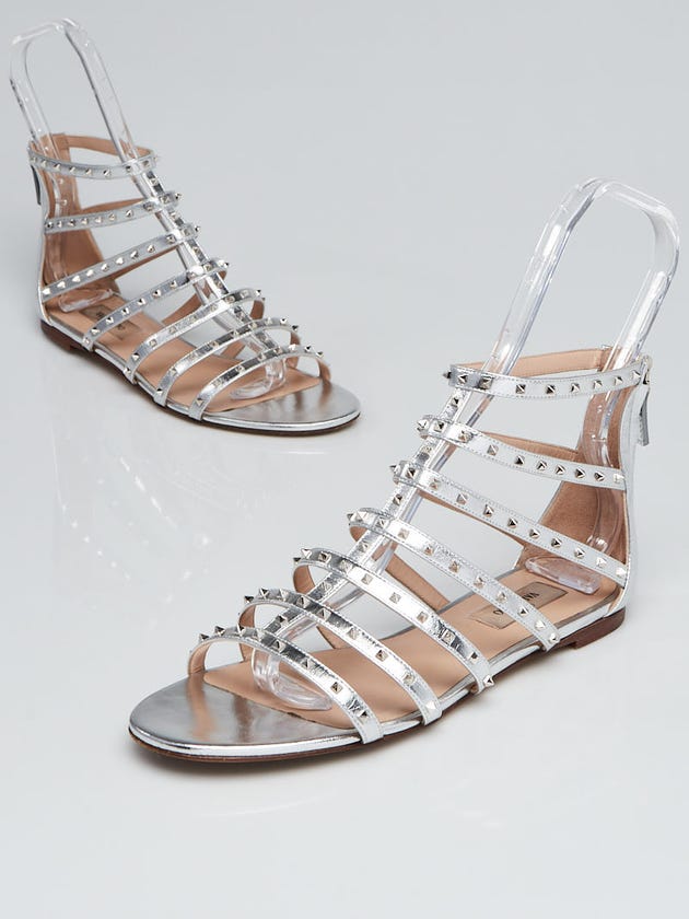 Valentino Silver Leather Lovestud Gladiator Sandals Size 8/38.5