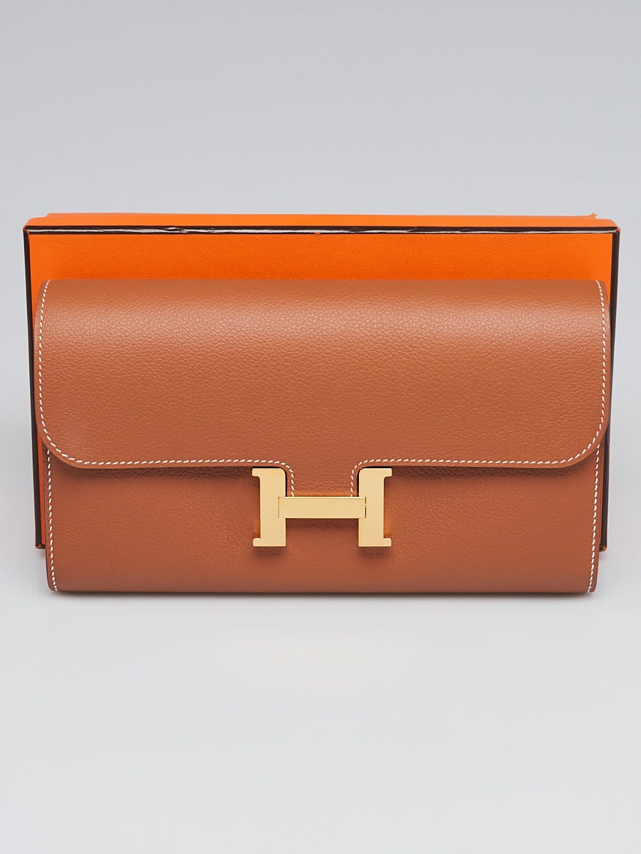 HERMES Evercolor Cavale Constance Long Wallet To Go Gold