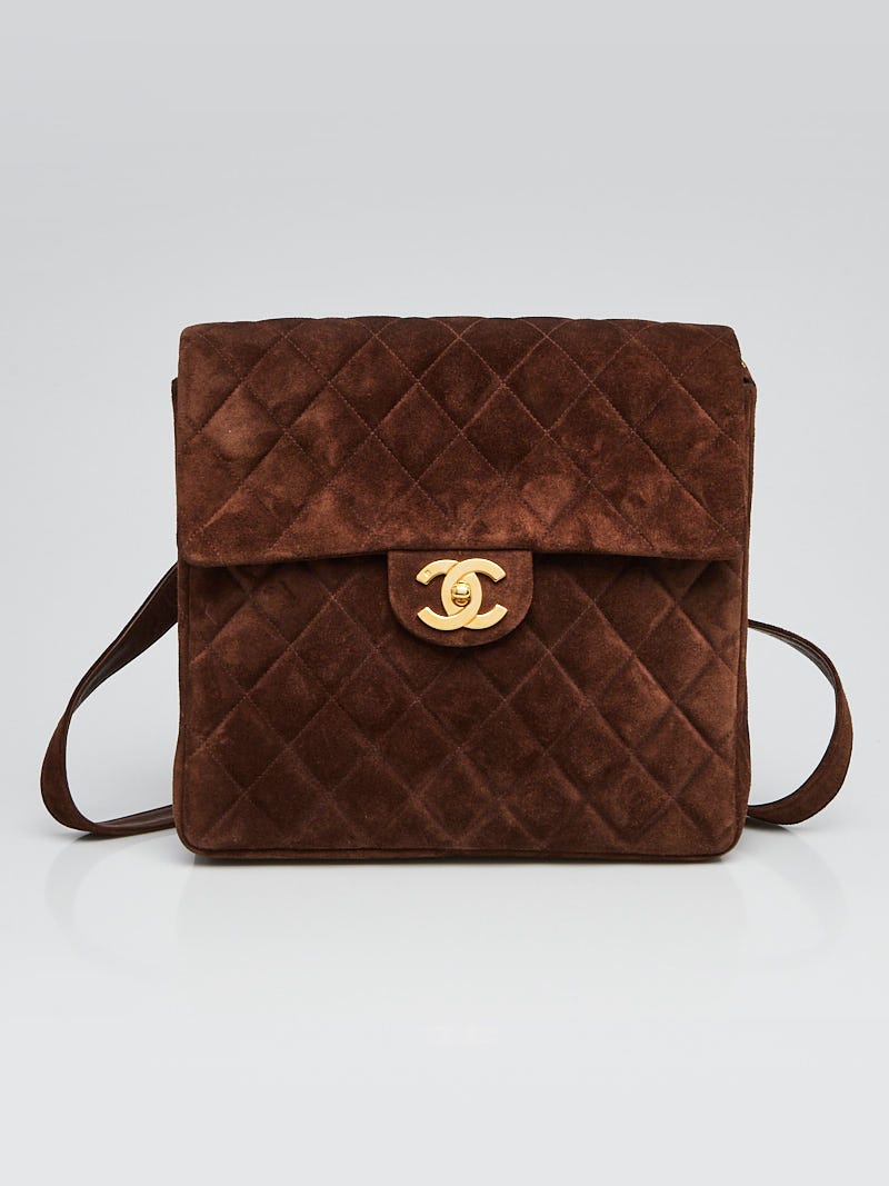 Chanel Brown Quilted Suede Leather CC Flap Backpack