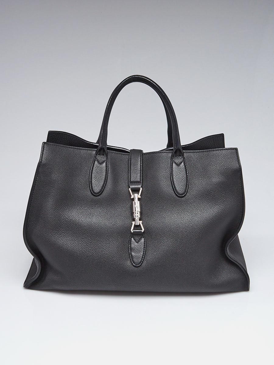 Gucci Black Pebbled Leather Soft Jackie Large Top Handle Bag