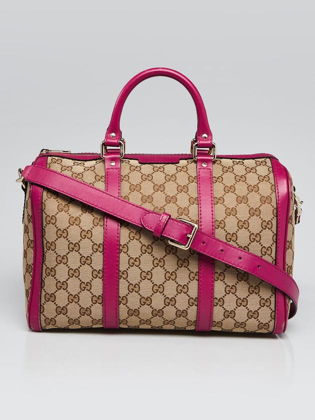 Gucci Beige/Pink GG Canvas Medium Joy Boston Bag w/Strap