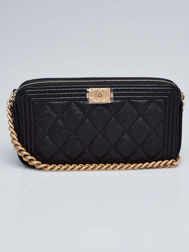 Chanel Black Quilted Leather Boy Chain Clutch Bag
