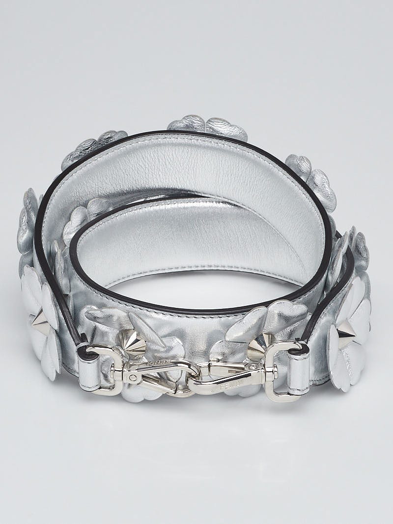 Fendi Light Grey Leather Flowerland Studded Mini By the Way