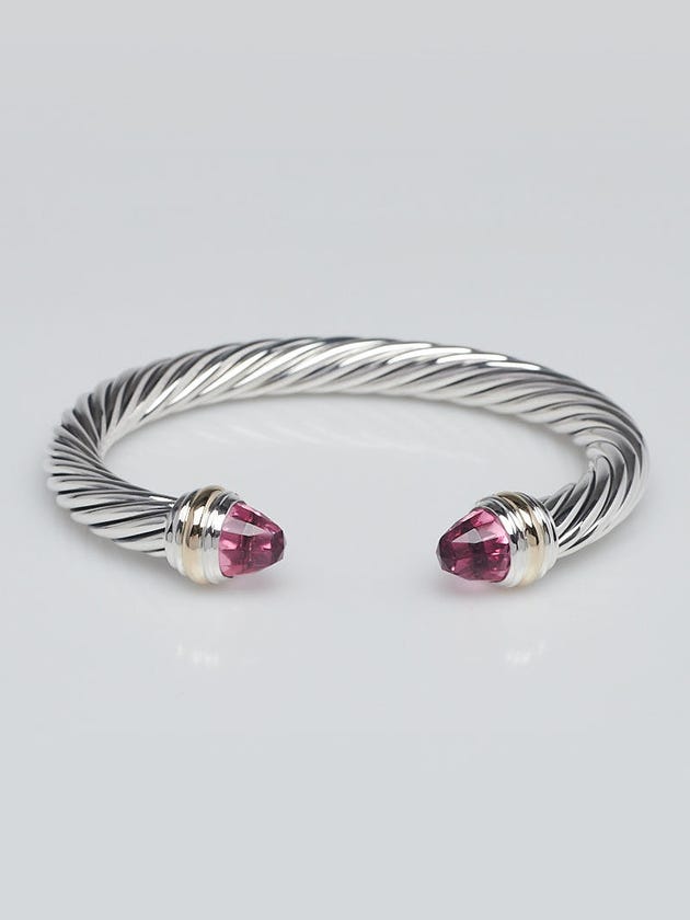David Yurman 7mm Sterling Silver and 14k Pink Tourmaline Cable Classics Bracelet