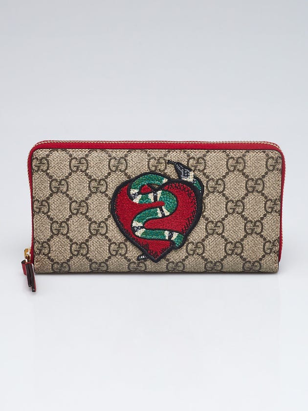Gucci Beige/Brown GG Supreme Coated Canvas Snake Zip Around Wallet