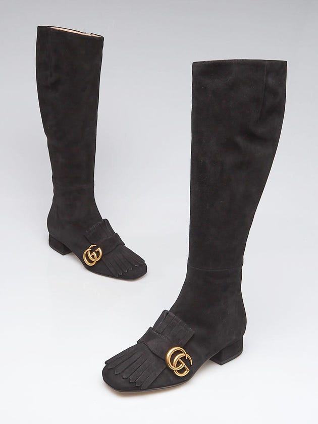 Gucci Black Suede Marmont Riding Boots Size 3.5/34