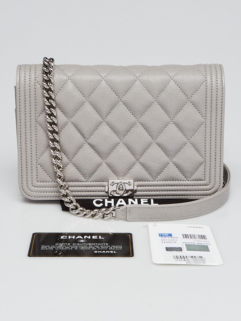 Chanel Grey Quilted Caviar Leather Boy WOC Clutch Bag - Yoogi's Closet