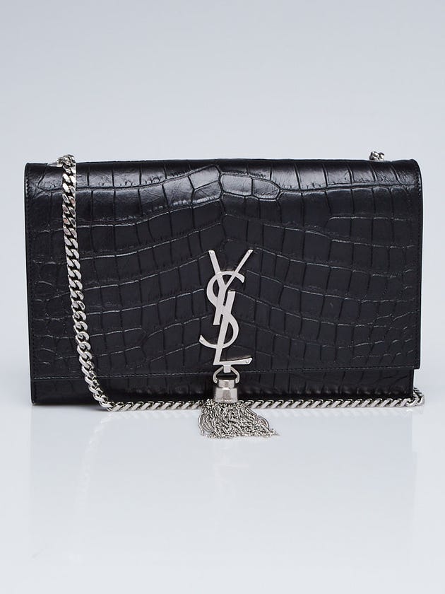 Yves Saint Laurent Black Crocodile Embossed Calfskin Leather Kate Tassel Bag