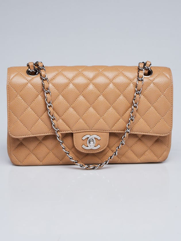 Chanel Beige Quilted Caviar Leather Classic Medium Double Flap Bag