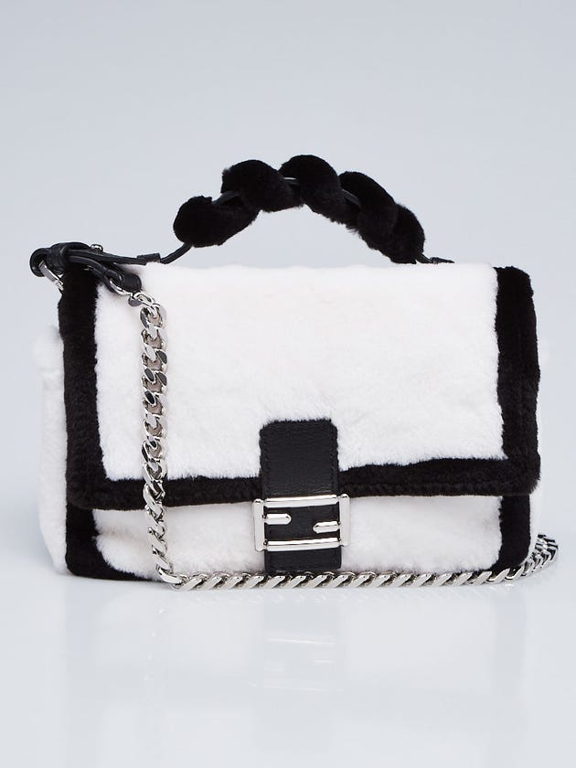 Fendi White Mink Fur and Grey Snakeskin Micro Double Baguette Bag 8M0371