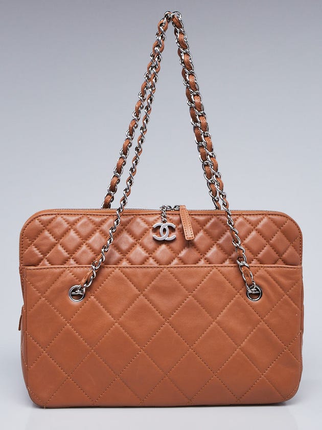 Chanel Dark Beige Quilted Leather In-the-Business Large Camera Shoulder Bag