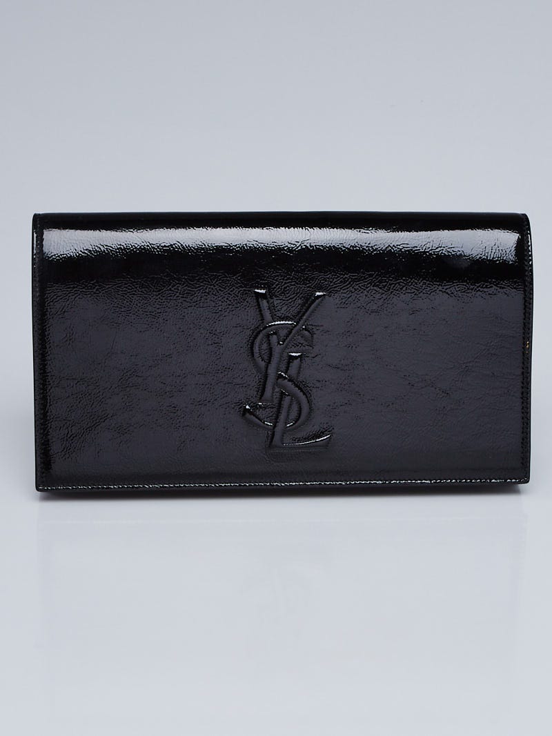 Yves Saint Laurent Black Crinkled Patent Leather Large Belle du Jour Clutch Bag