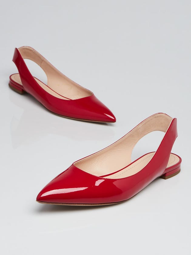 Christian Dior Red Patent Leather Obsesse-D Slingback Flats Size 8/38.5