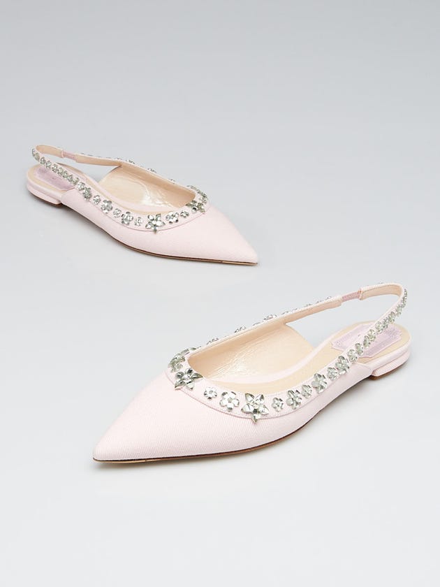 Christian Dior Rose Quartz Denim Slingback Garland Flats Size 8/38.5