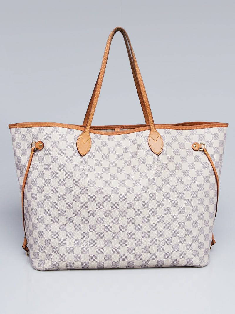 Guaranteed AuthenticLouis Vuitton Neverfull Tote GM Beige Grey Leather  Damier Az