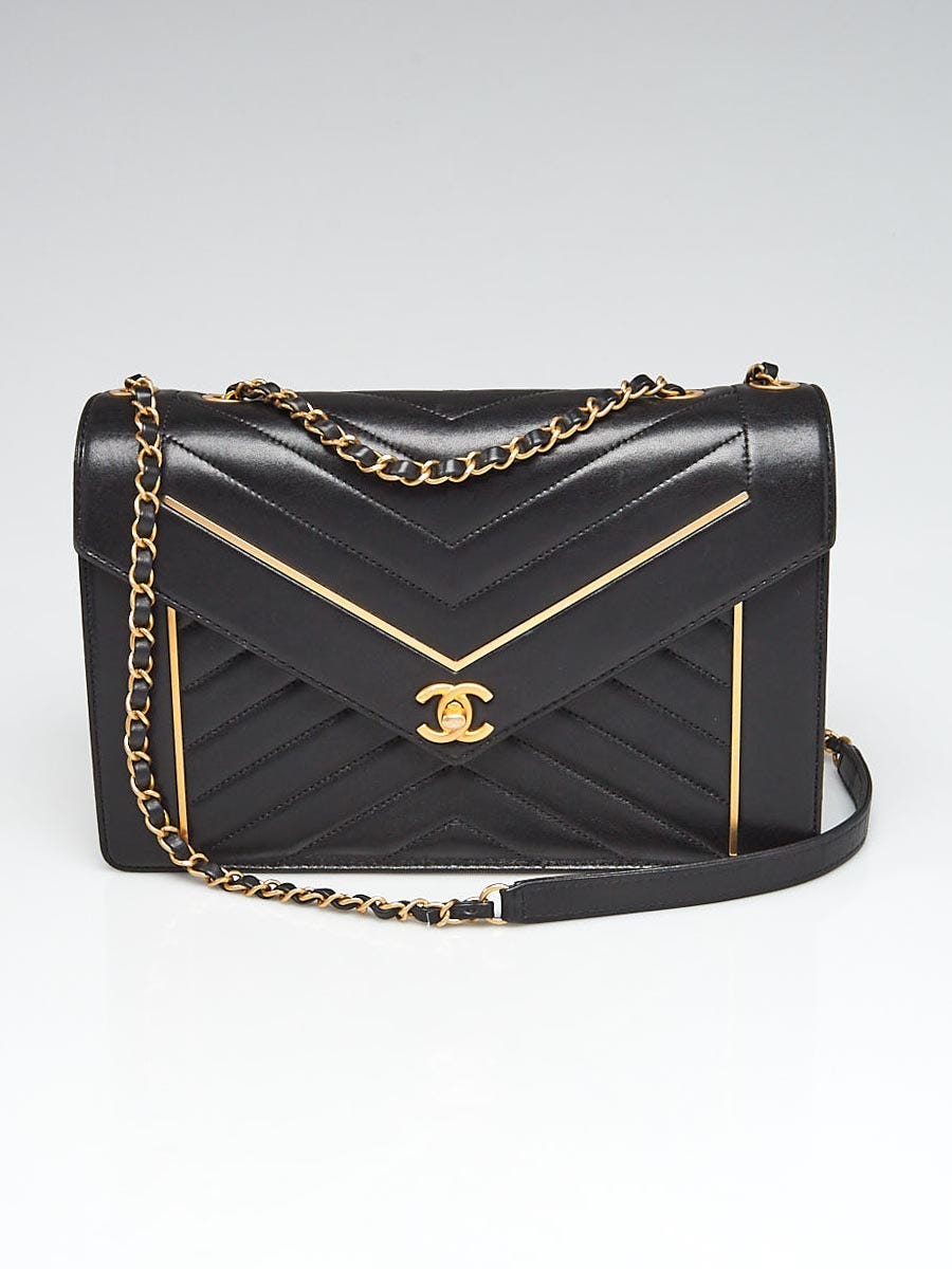Chanel Black Quilted Lambskin Leather Reversed Chevron Flap Bag