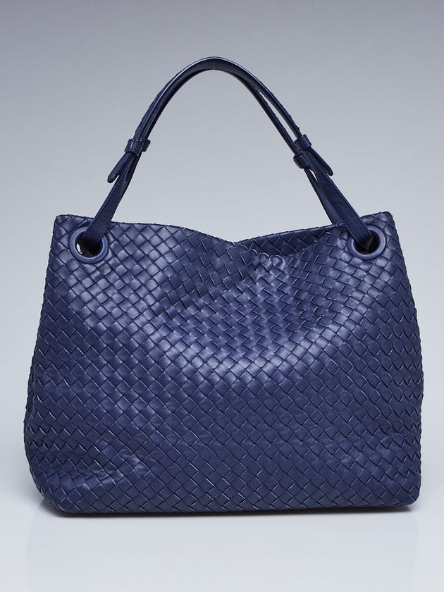 Bottega Veneta Dark Blue Intrecciato Woven Nappa Leather Seamless Garda Tote Bag