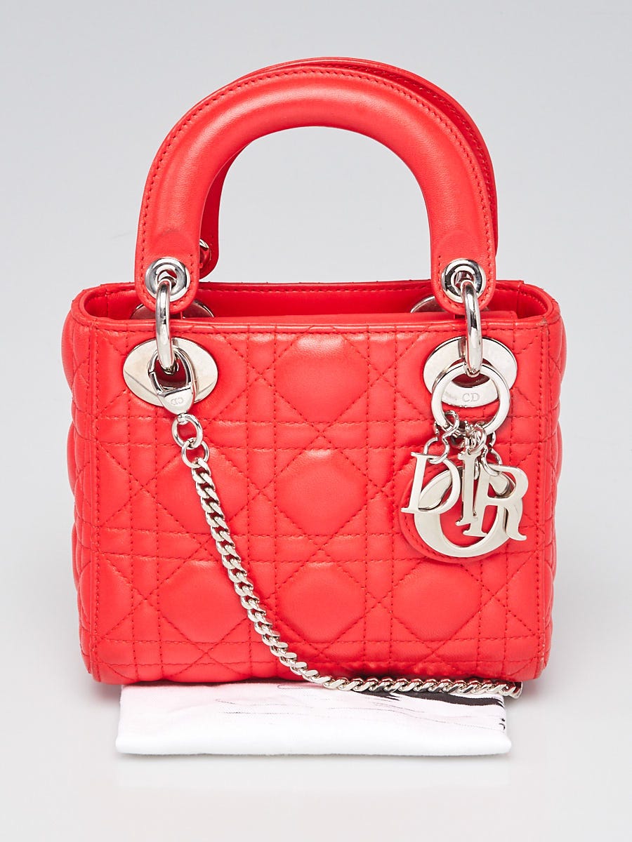 Christian Dior Red Cannage Quilted Lambskin Leather Mini Lady Dior