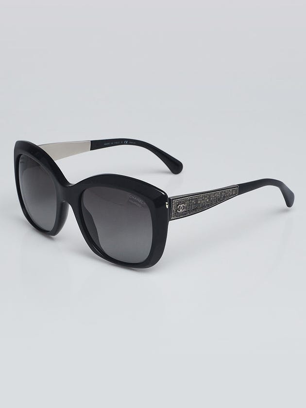 Chanel Black Acetate Frame Oversized Square Metal Tweed Sunglasses-5347