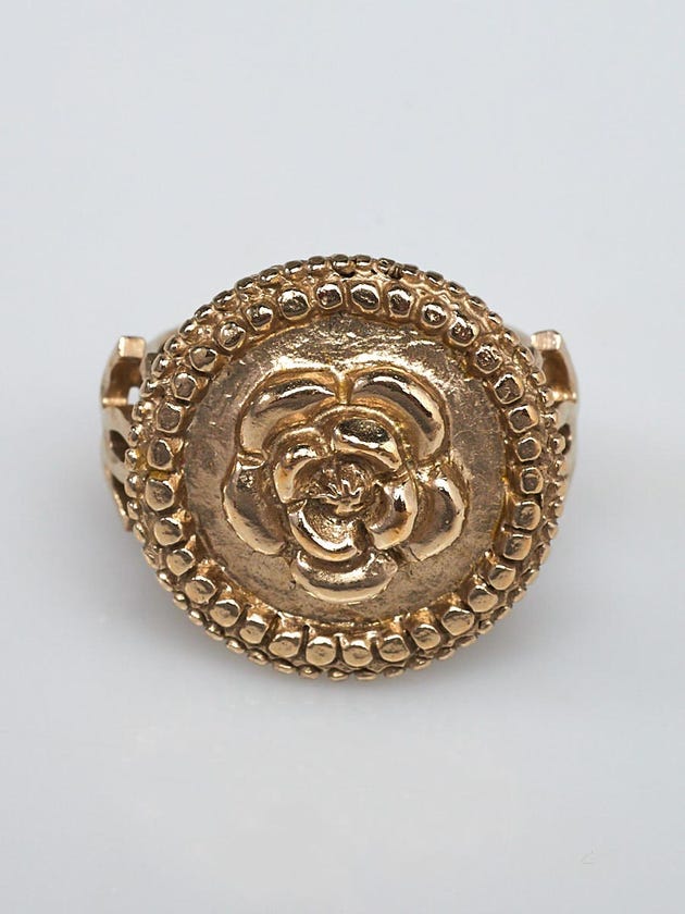 Chanel Goldtone Metal Camellia Ring Size 6.5