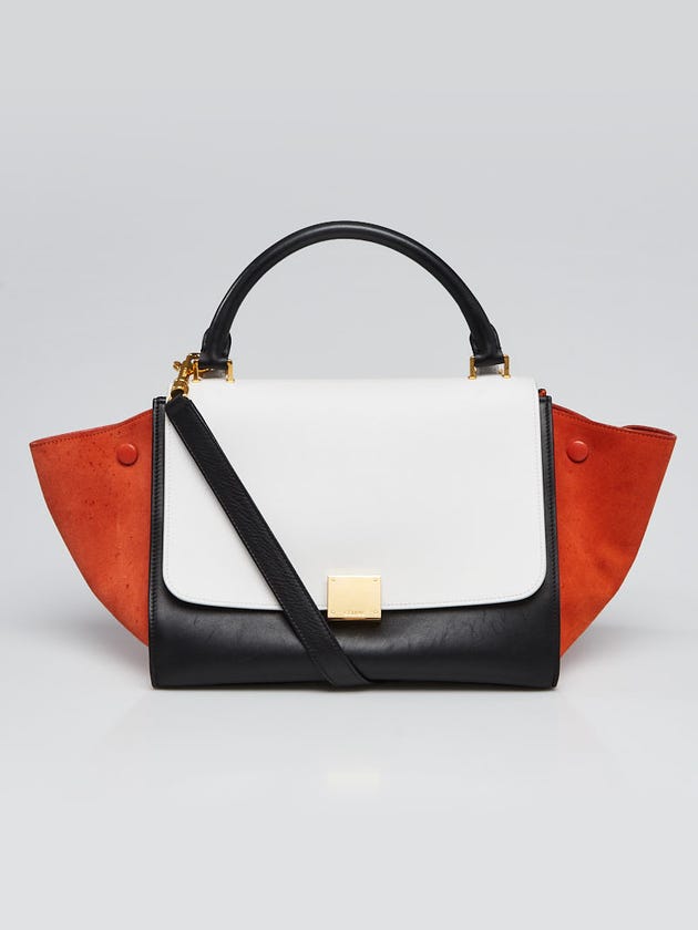 Celine Black/White/Orange Smooth Calfskin Leather/Suede Small Trapeze Bag